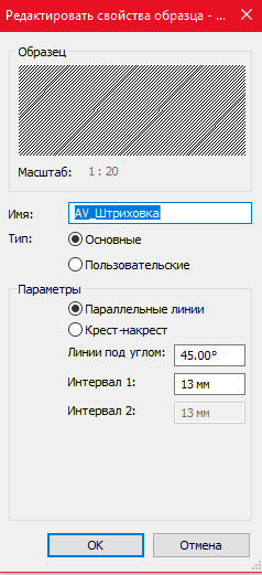 Рисунок 20. Параметры образца штриховки